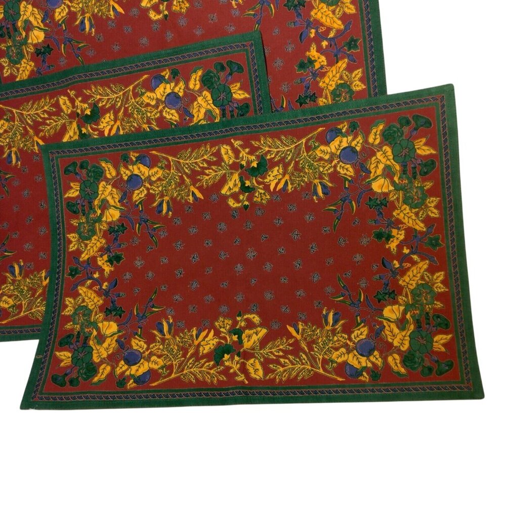 Williams Sonoma Placemat Set of 4 French Country Provence Botanical Maroon Gold - Picture 4 of 12